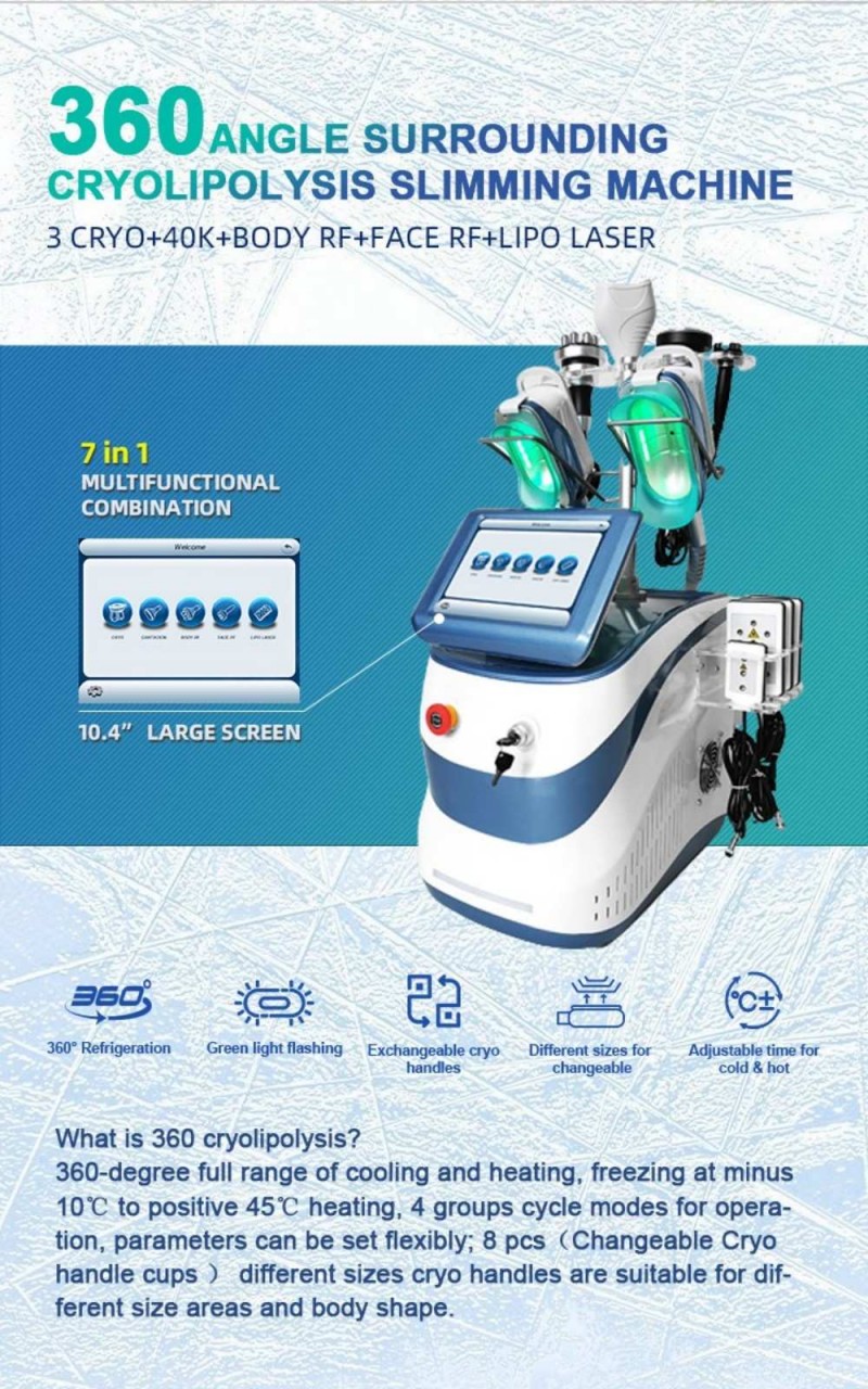 360° Cryolipolysis Machine 7 in 1 Cavitation RF Slimming