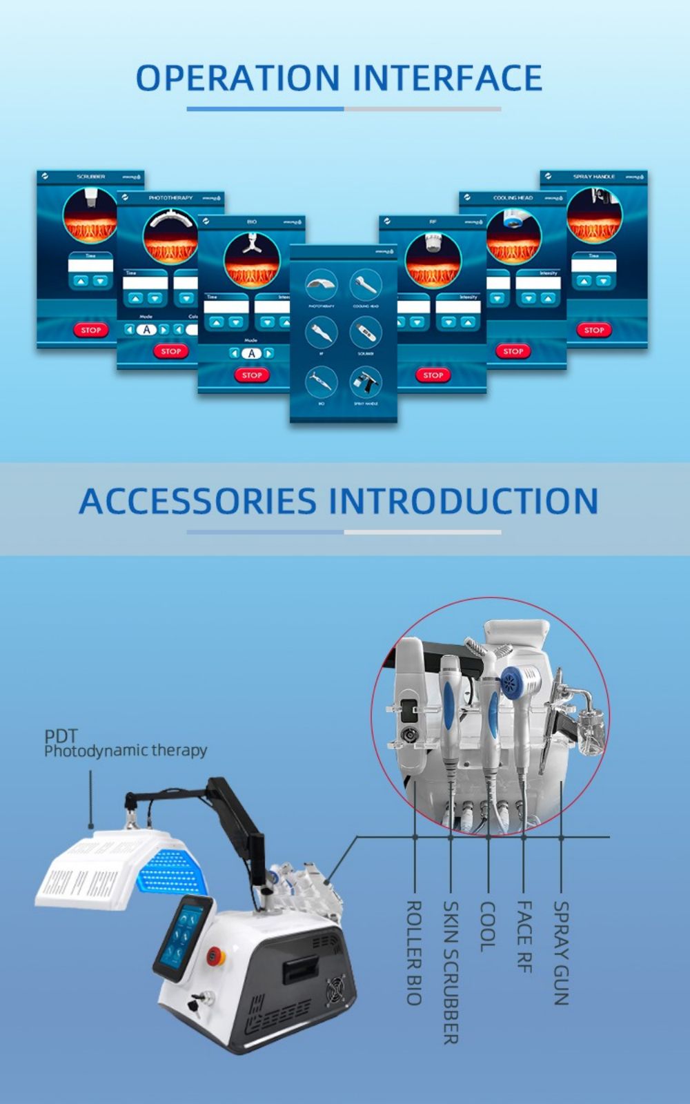 6 in 1 PDT Light Therapy Machine with BIO RF Scrubber