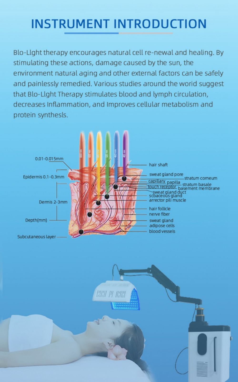 Vertical LED PDT Photon Therapy Machine for Clinics